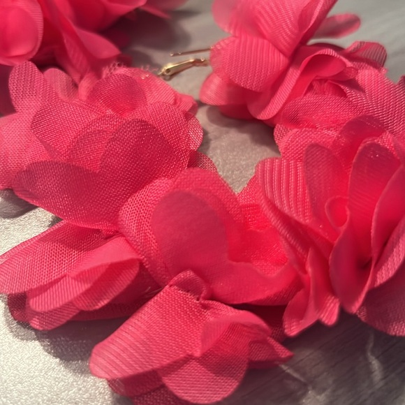 Floofy Pink Hoop Earrings - Picture 2 of 4